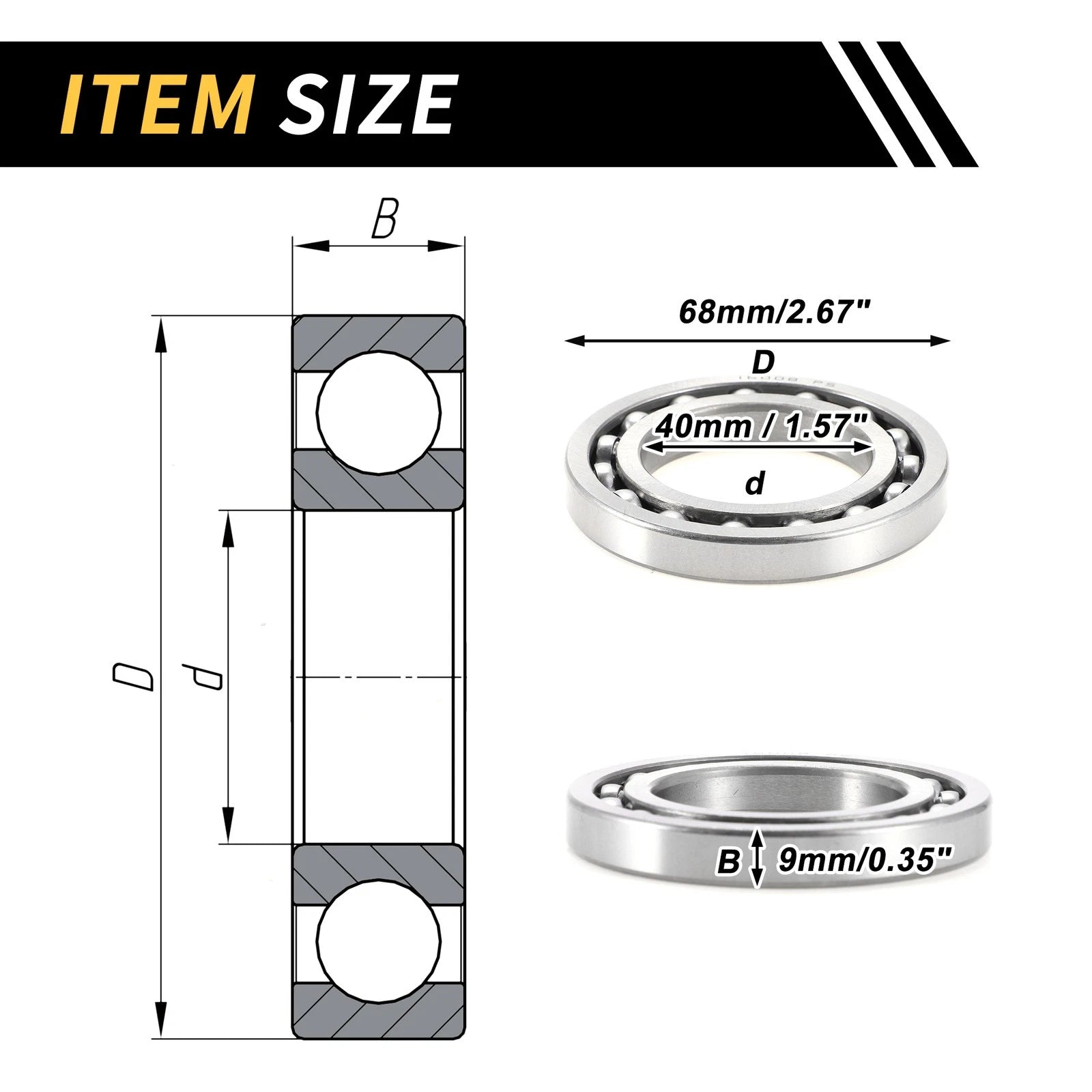 Deep Groove Ball Bearing 40x68x9mm for Scooter Skateboard (1 Pcs)