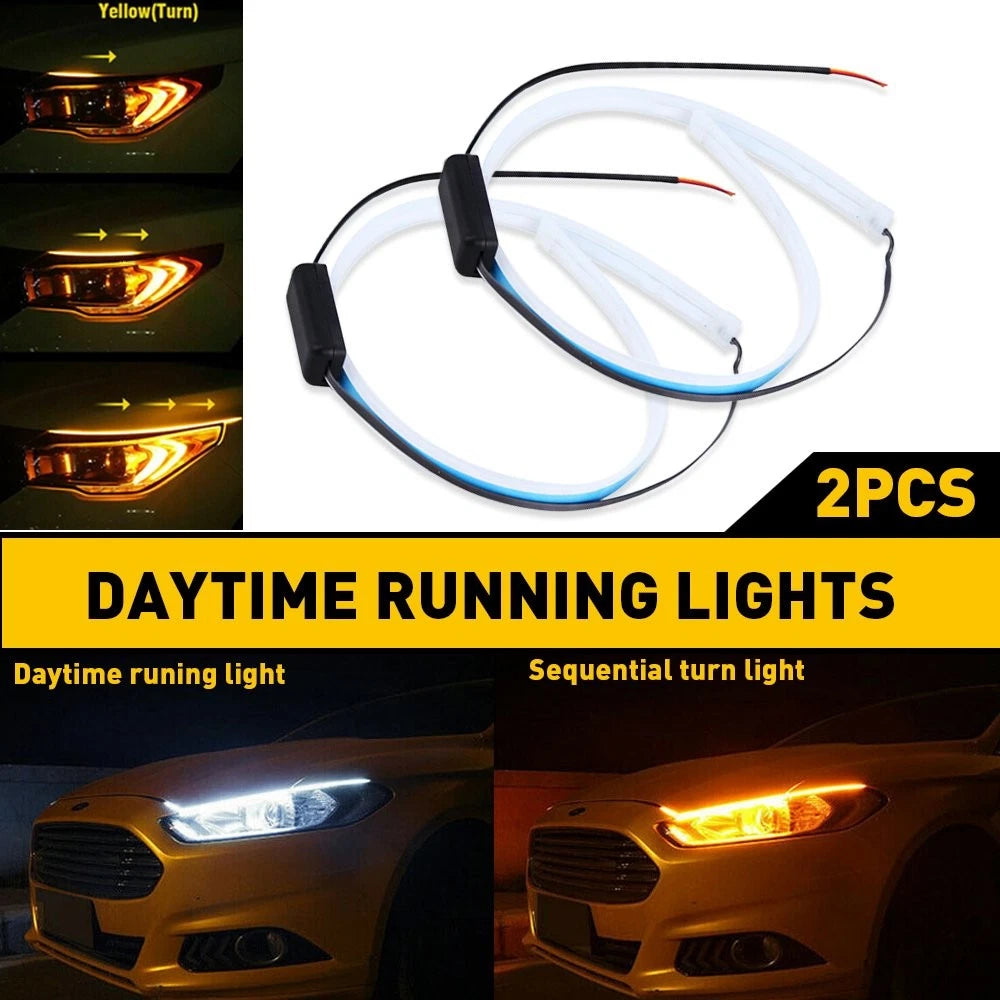 2X LED DRL Headlight Strip Sequential Amber Turn Signal Light for EV