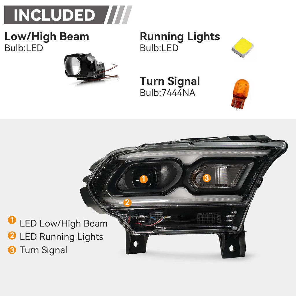 LED Headlight for Dodge Durango (2021–2024) - Black w/ Halogen Turn Signal
