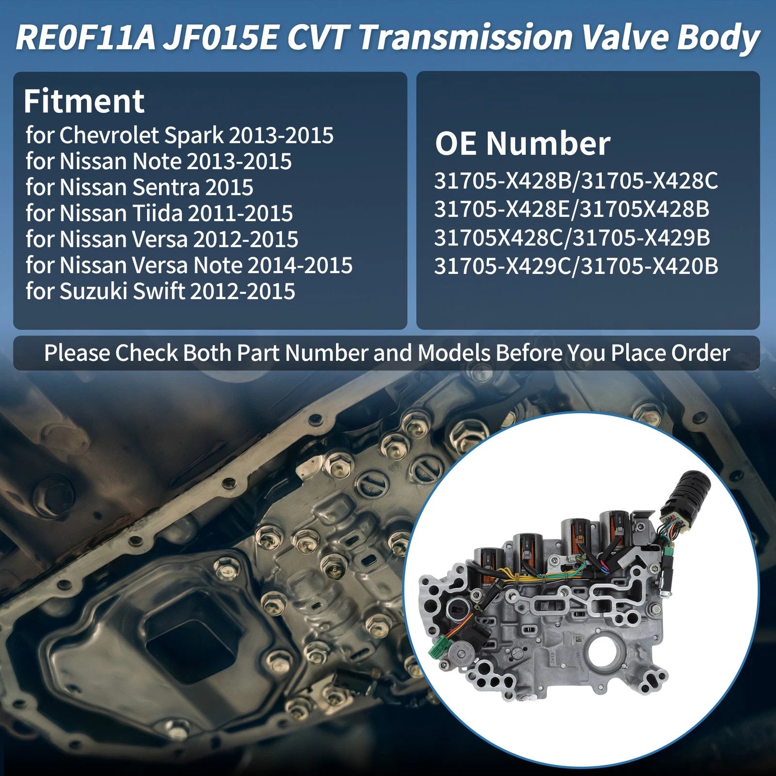 CVT Transmission Valve Body W/ Solenoid for Nissan (No.31705X428E, RE0F11A, JF015E)