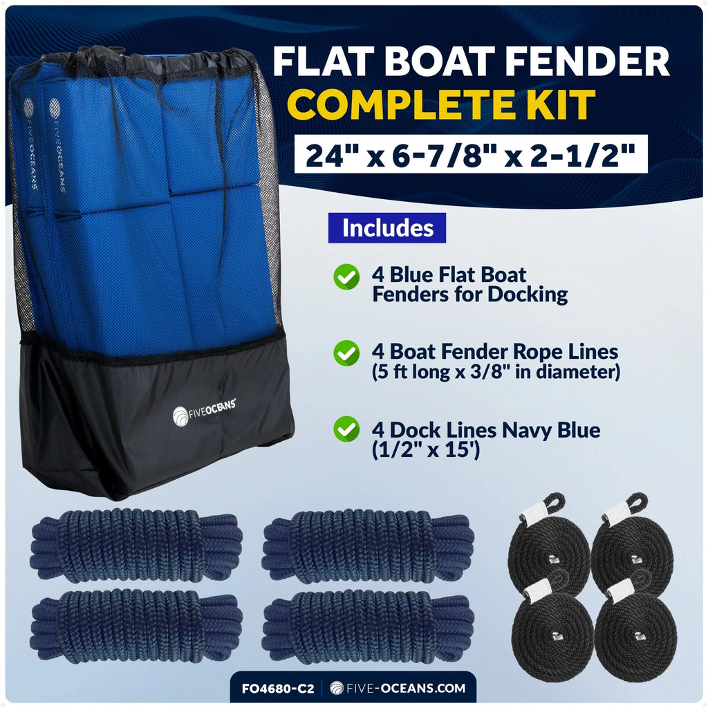 4-Pack Blue Flat Boat Fender Kit 24" x 6-7/8" x 2-1/2"