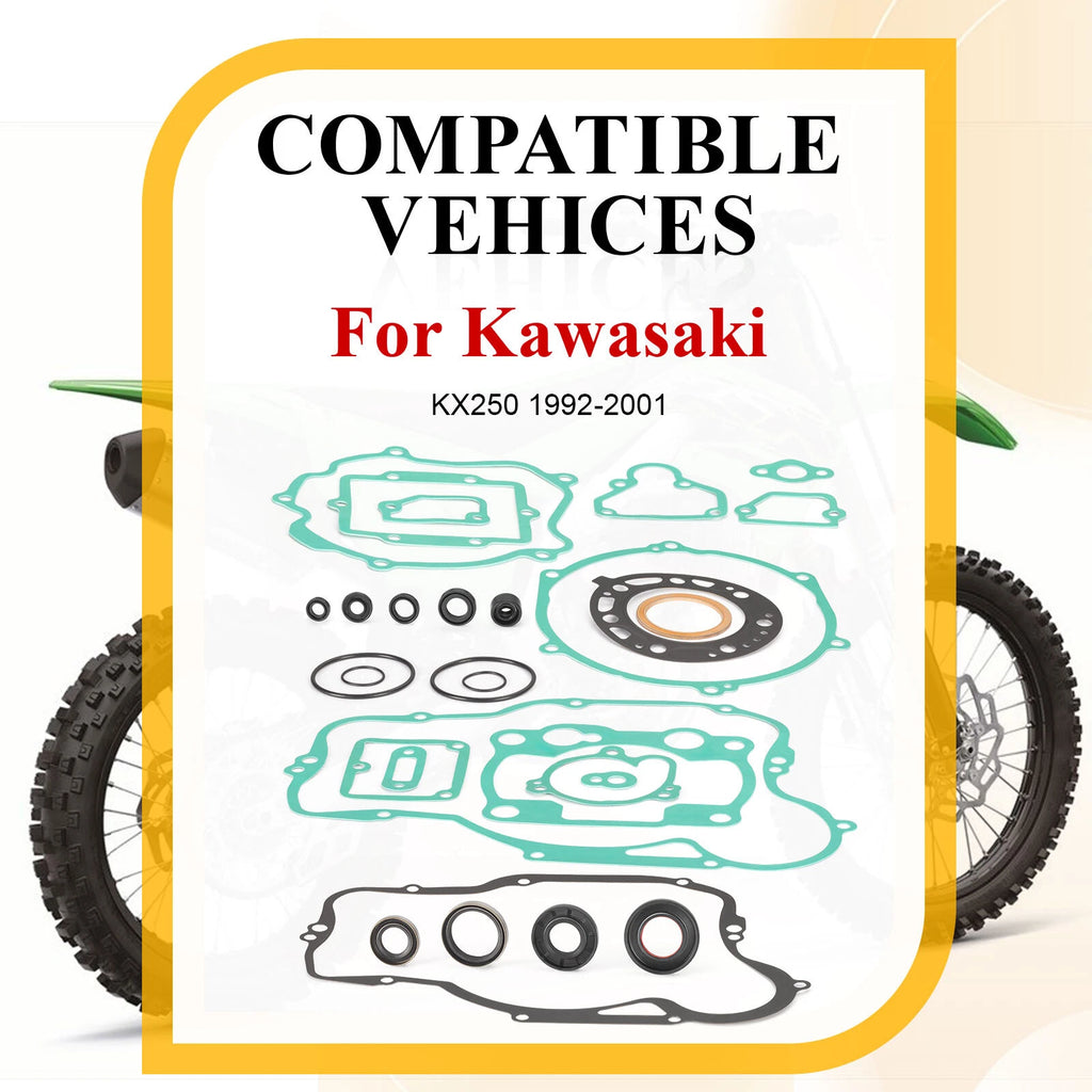 Complete Engine Top Bottom End Rebuild Gasket Seal for Kawasaki KX250 (1992–2001)