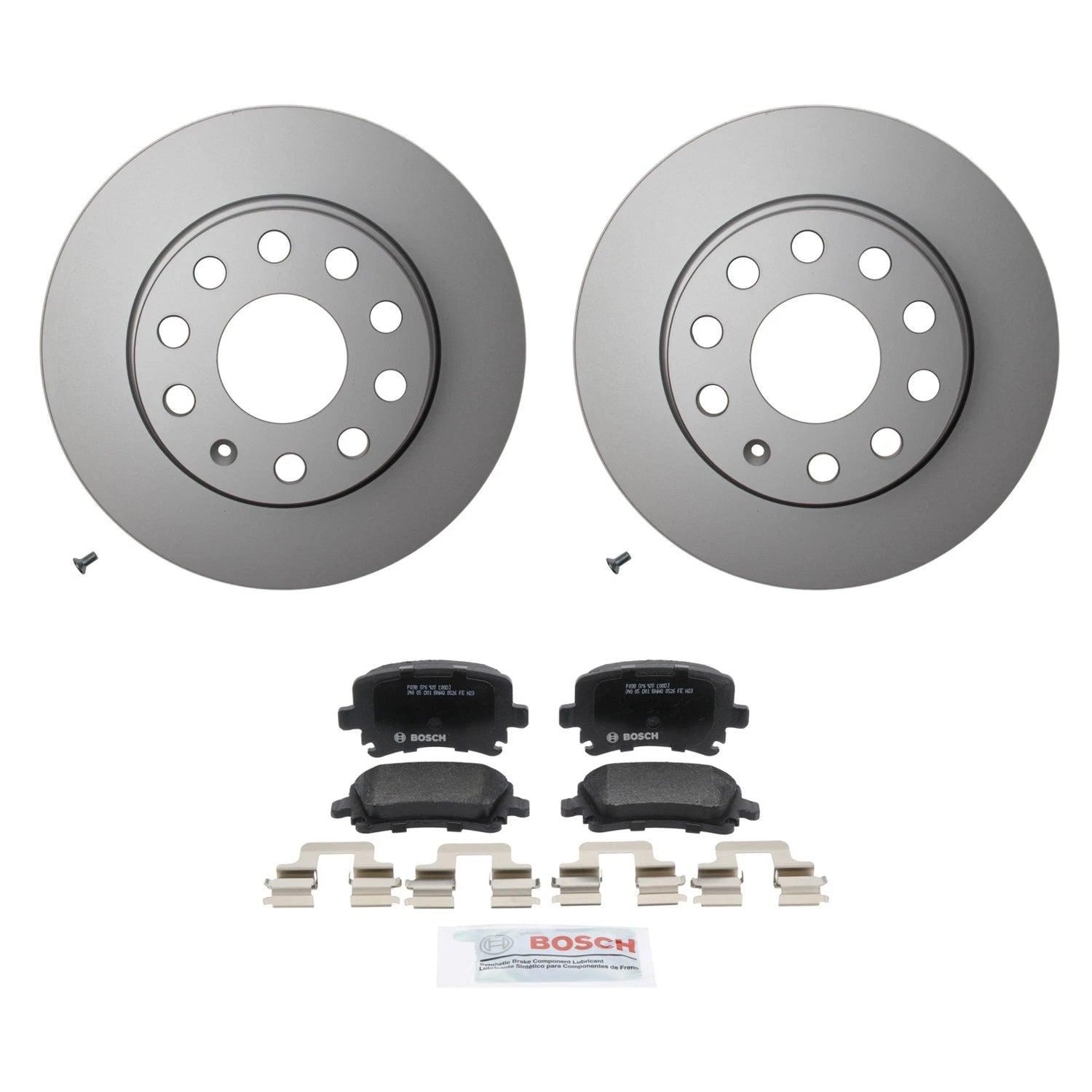 Hella Rear Rotors & Bosch QuietCast Disc Brake Pads Kit for Eos Golf GTI (2006–2014)