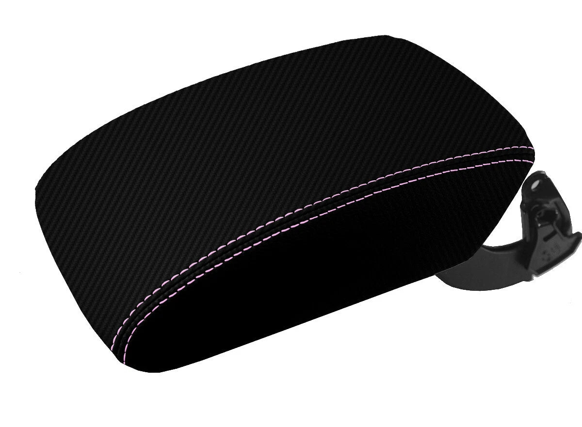 Center Console Armrest Cover for Audi Q5 (2018–2023) Carbon Fiber Pink Stitch