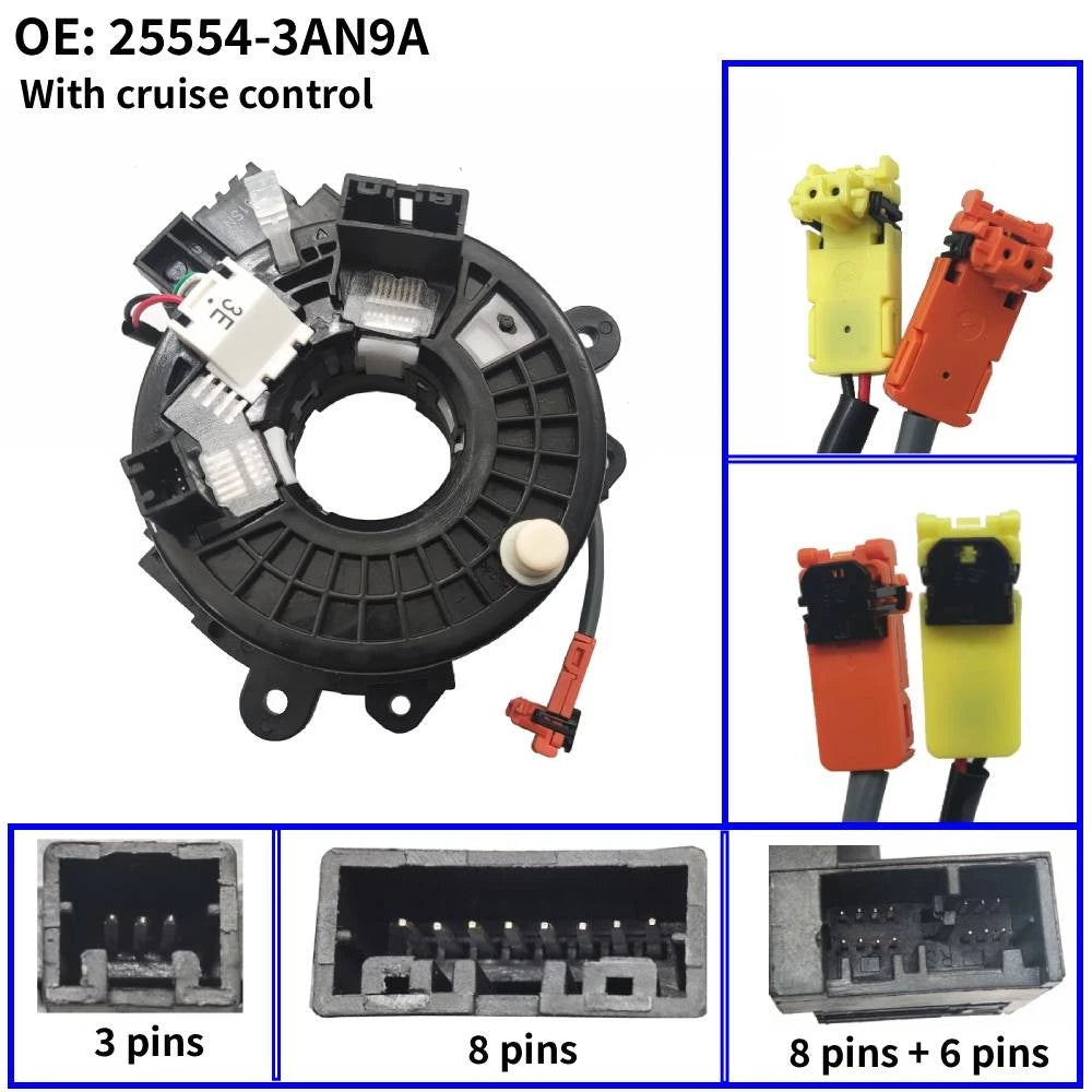 Clock Spring 25554-3AN9A for Nissan Versa (2012–2015) W/ Cruise Control