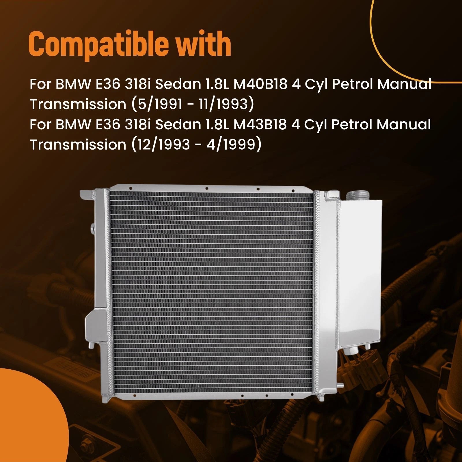 3 Row Aluminum Radiator for BMW E36 316i/318i/318is (1991–2002) 17111719263