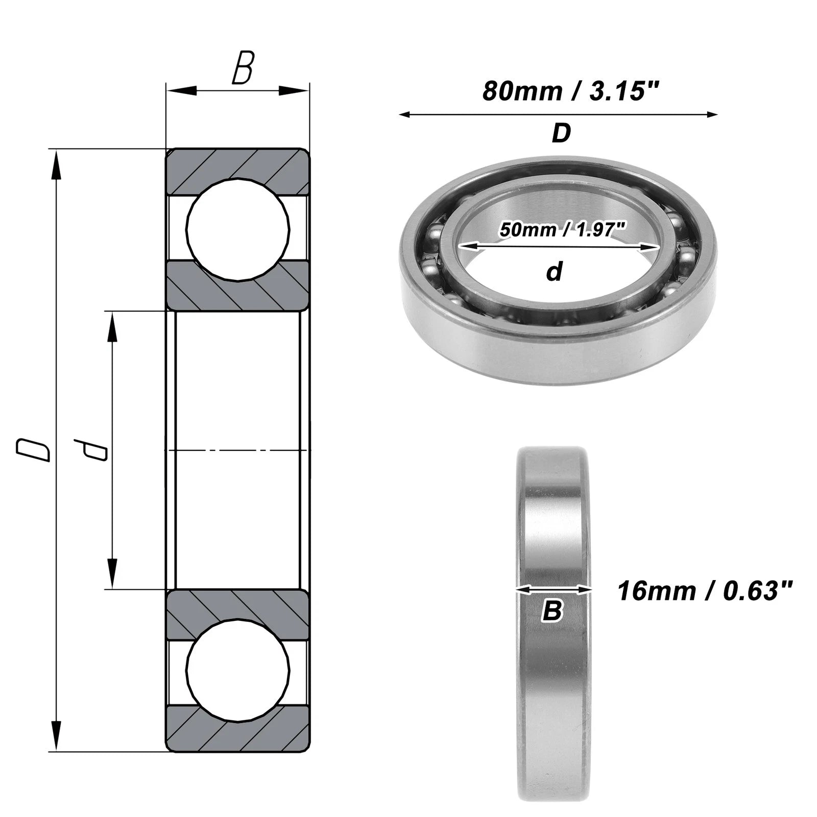 Deep Groove Ball Bearing 50x80x16mm for Scooter Skateboard (6010)
