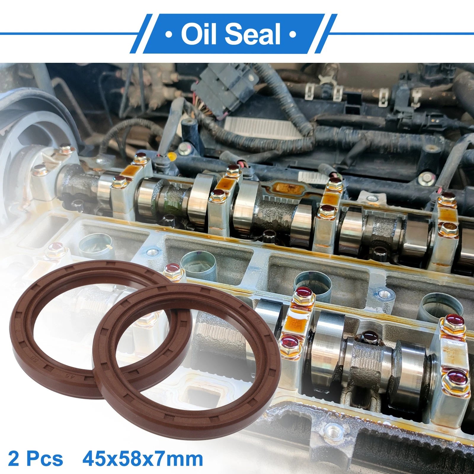 2X Oil Seal Rotary Shaft Seal FKM Rubber 45x58x7mm for Various Models