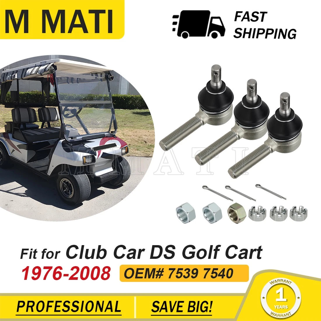 Steering Tie Rod Ends Set of 2 for Club Car DS Golf Cart (1984–2008) 7539 7540
