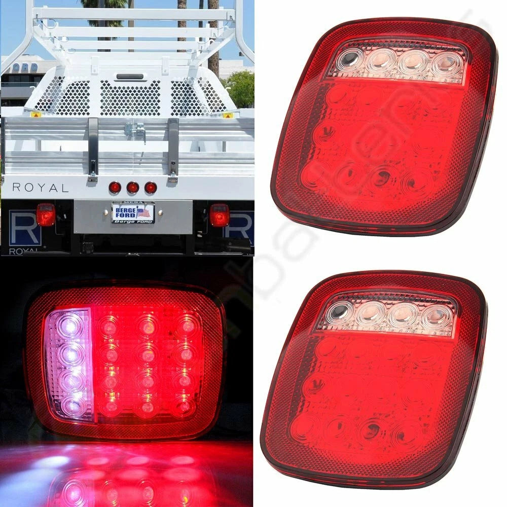 2X Sealed 12 Red & 4 White LED for Trailer Truck Stop Turn Signal Tail Light