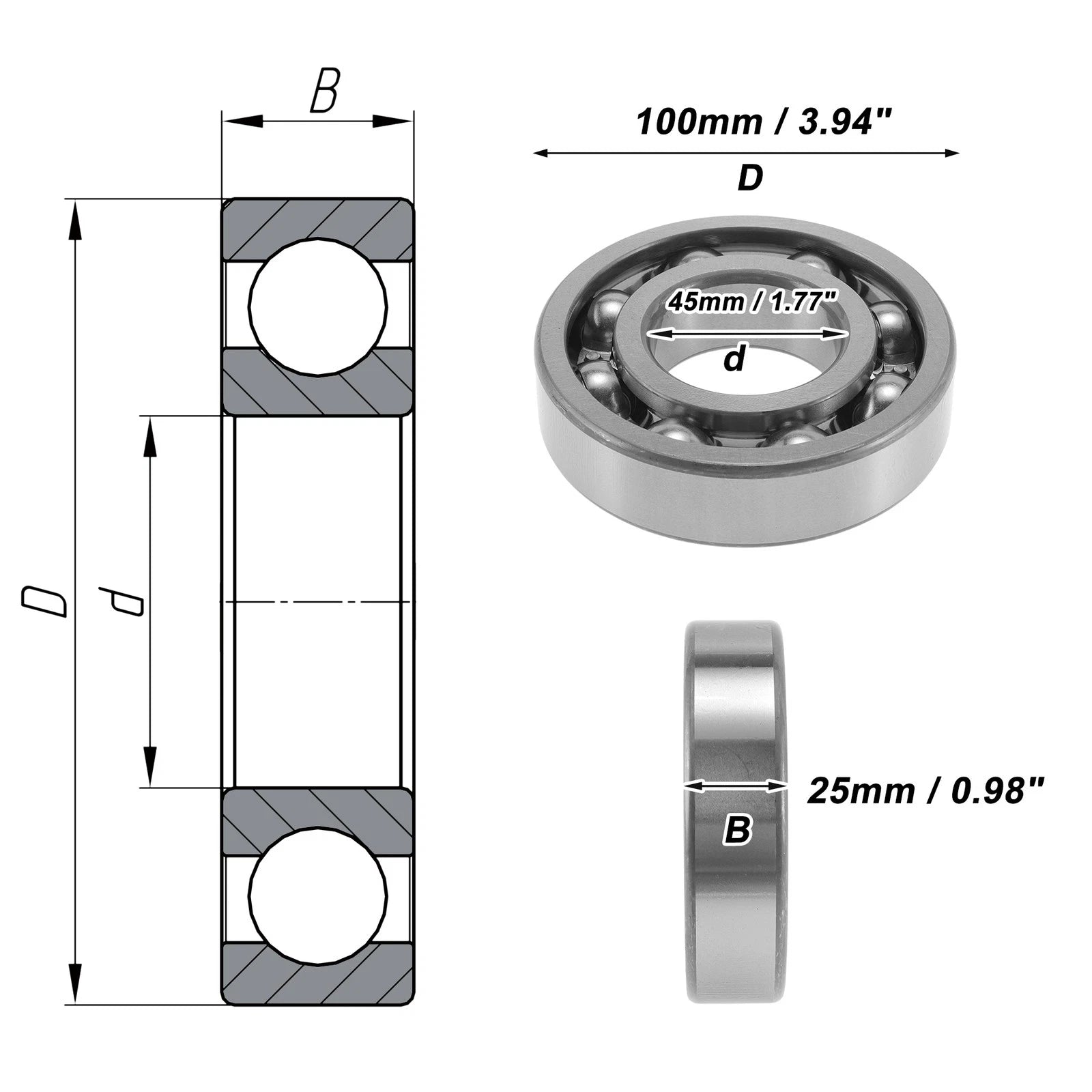 6309 Deep Groove Ball Bearing for Scooter Skateboard Wheel (45x100x25mm)