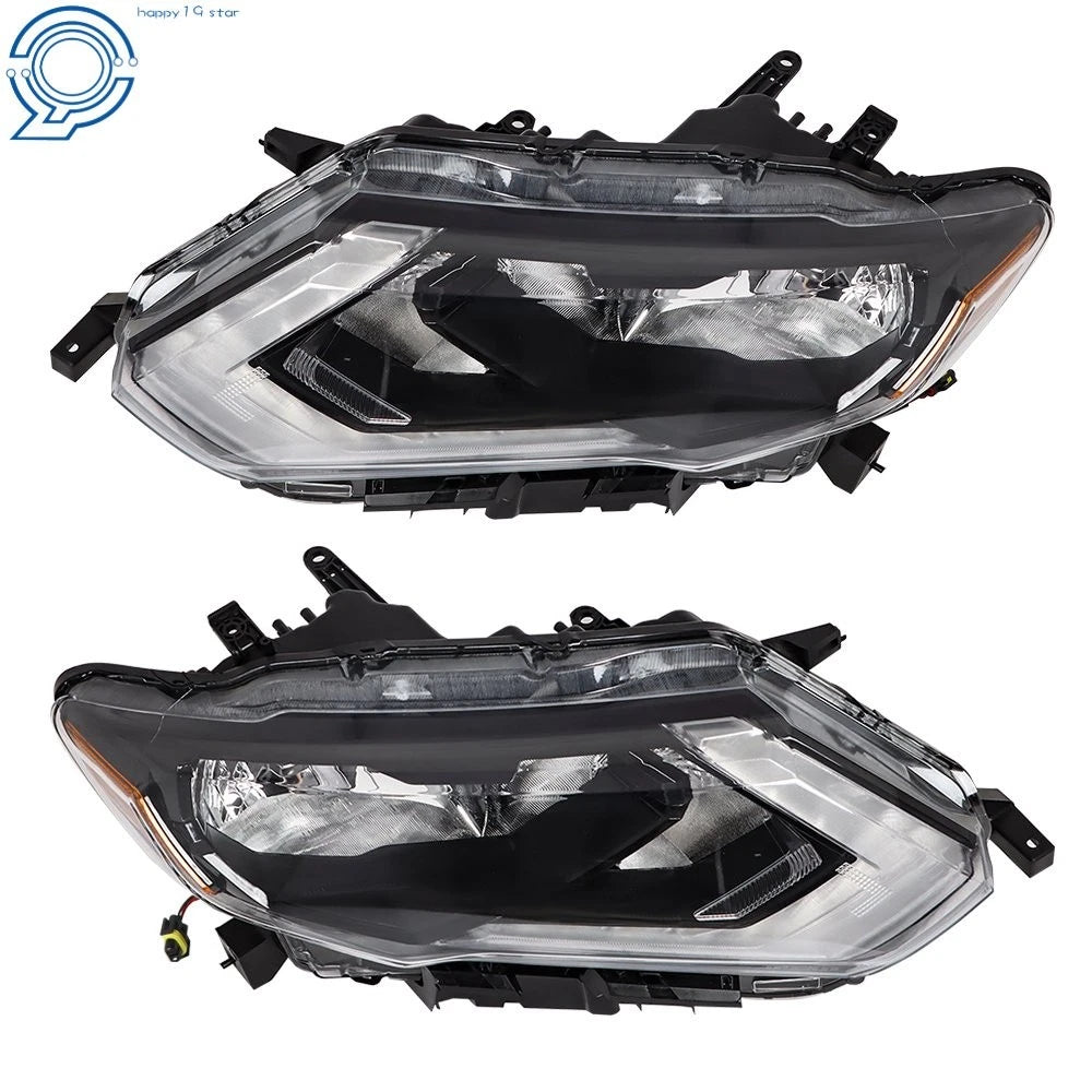 Set of 2 Headlights for Nissan Rogue (2017–2019) Chrome Housing Clear