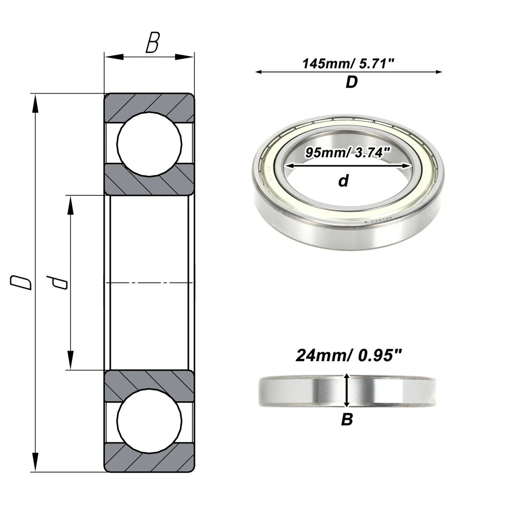 Deep Groove Ball Bearing 6019ZZ for Scooter Skateboard Wheel (95x145x24mm)