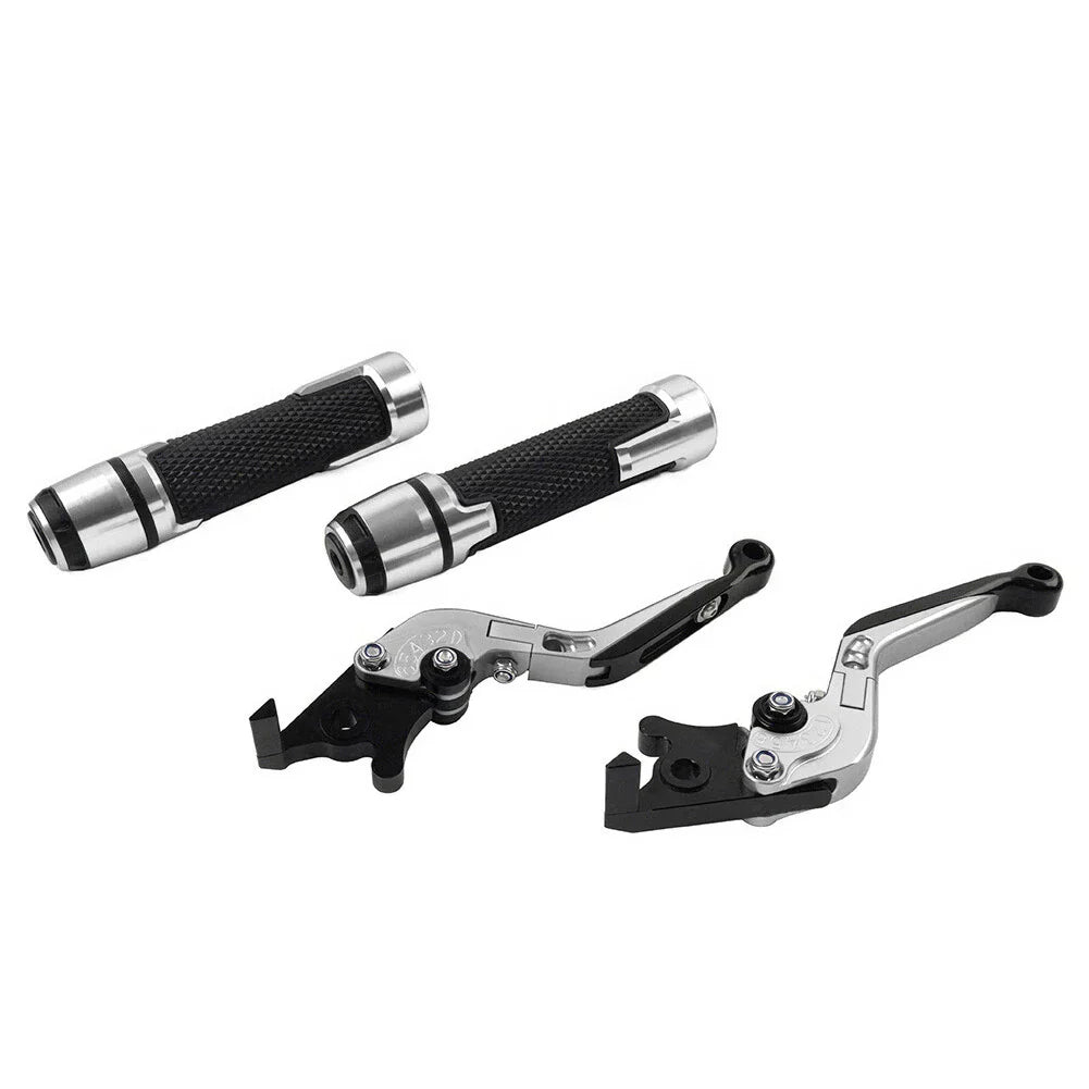 Silver Extendable Brake Clutch Levers & Handlebar Grips for Suzuki GSXR750