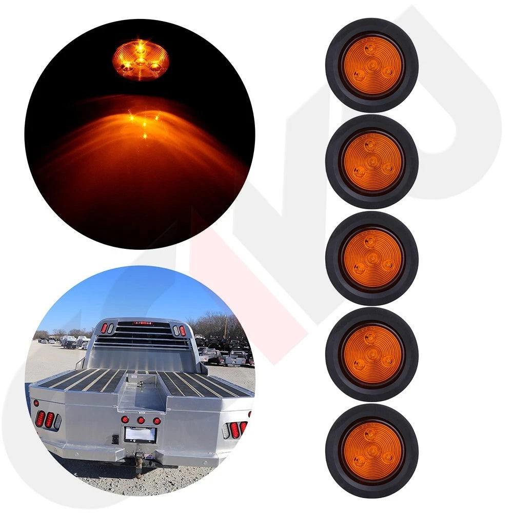 5X 2.5" Round Amber LED Brake Running Tail Light for Universal Vehicles