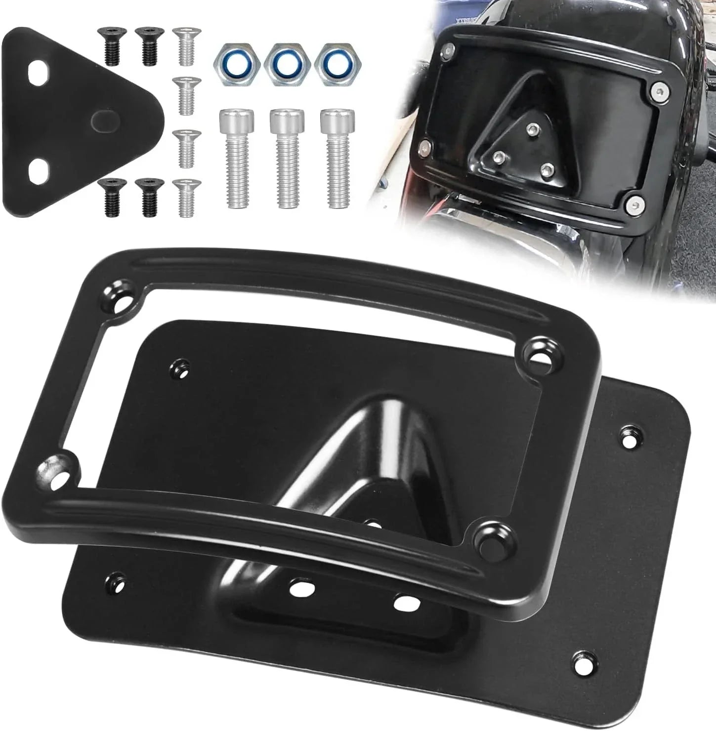 Black Curved Laydown License Plate Mount Bracket for Harley