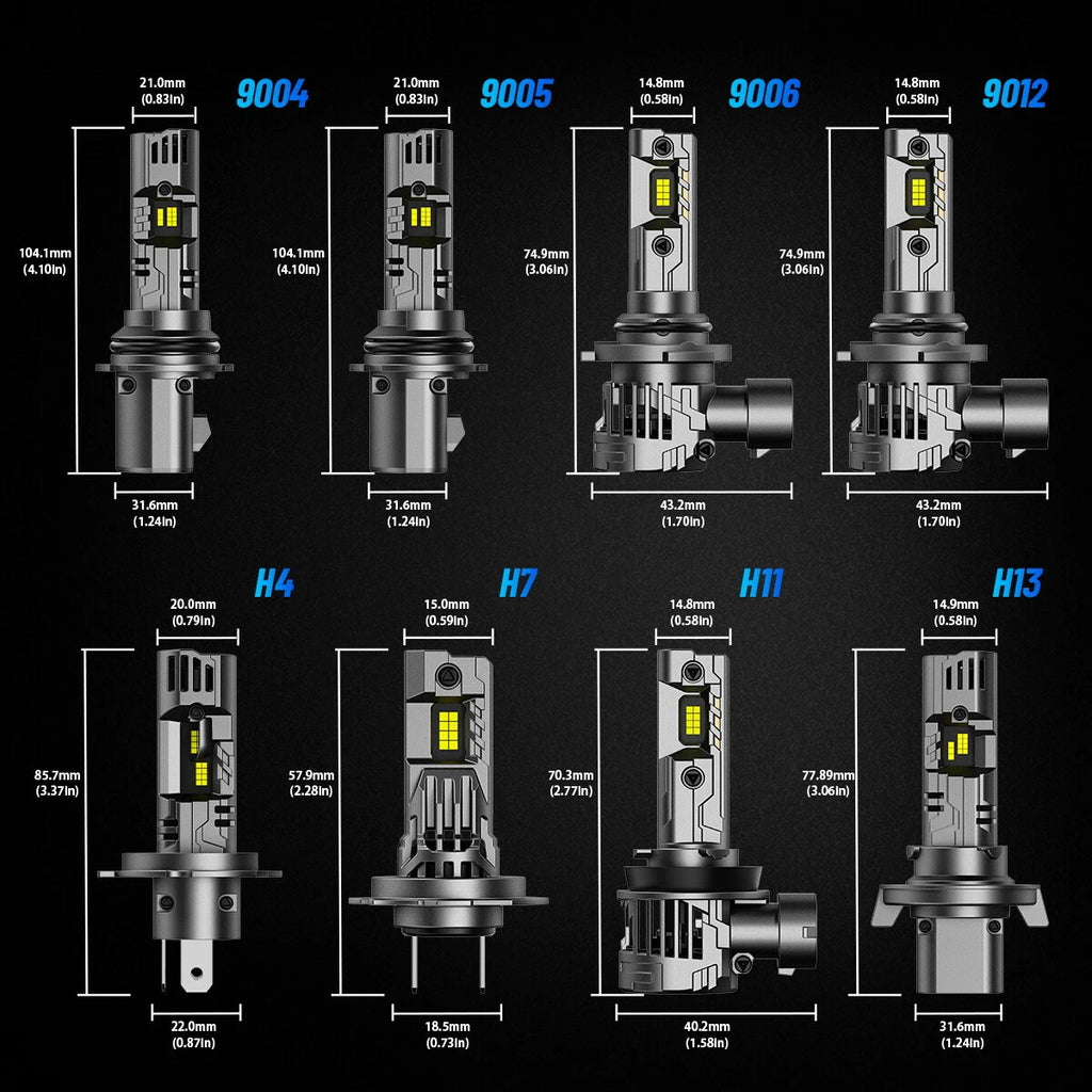 Set of 2 H11 9005 9006 H13 H4 H7 LED Headlight Bulbs 40000LM 6500K