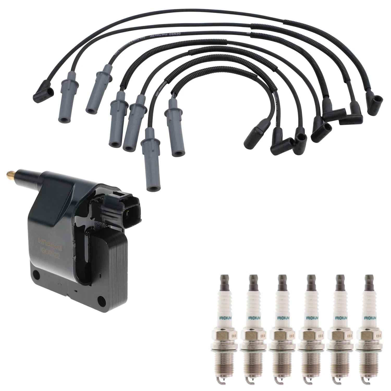 Set of 6 Hitachi Ignition Coils & Denso Iridium Spark Plugs for Durango V6