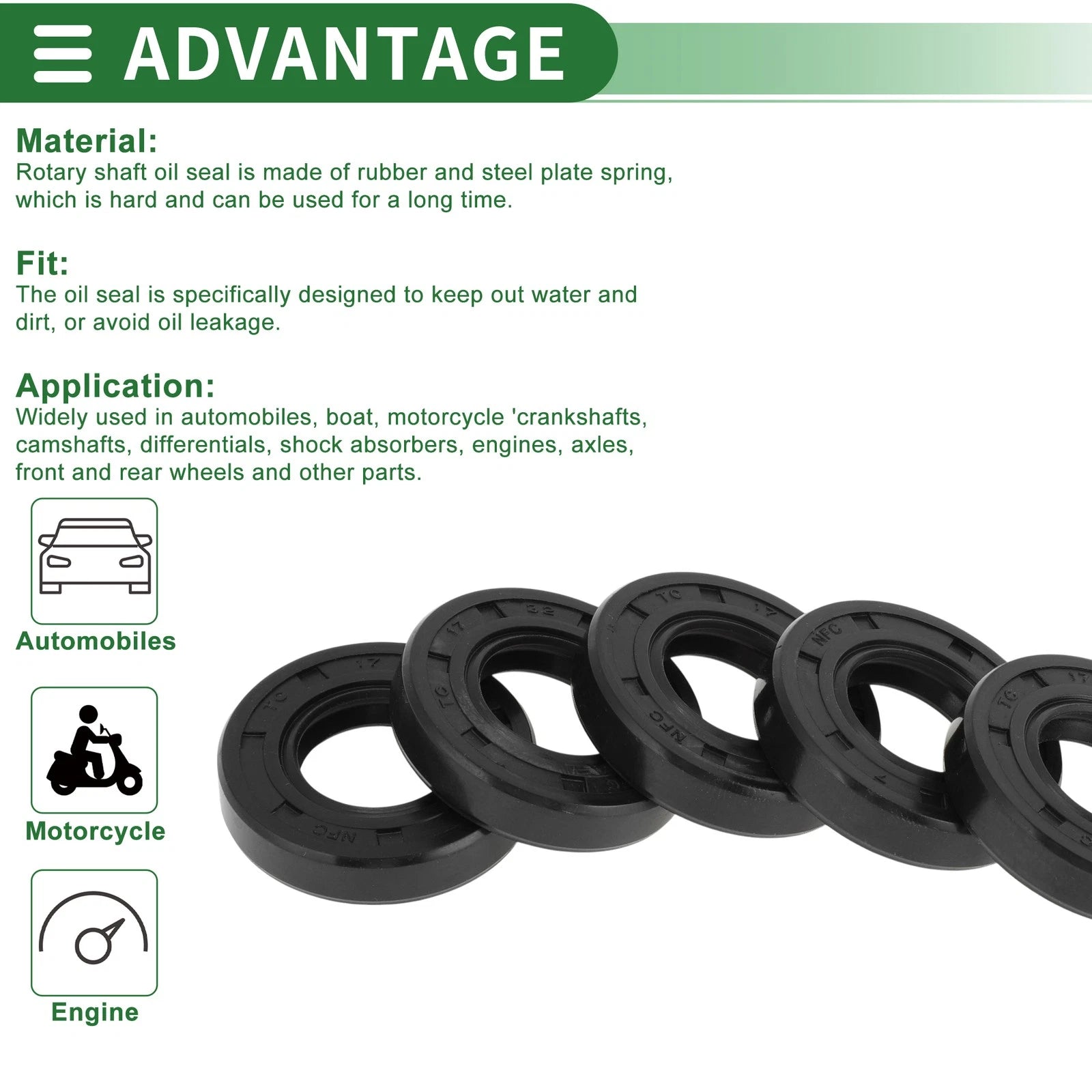 Set of 5 Oil Seal Rotary Shaft Seal NBR Rubber 17x32x7mm