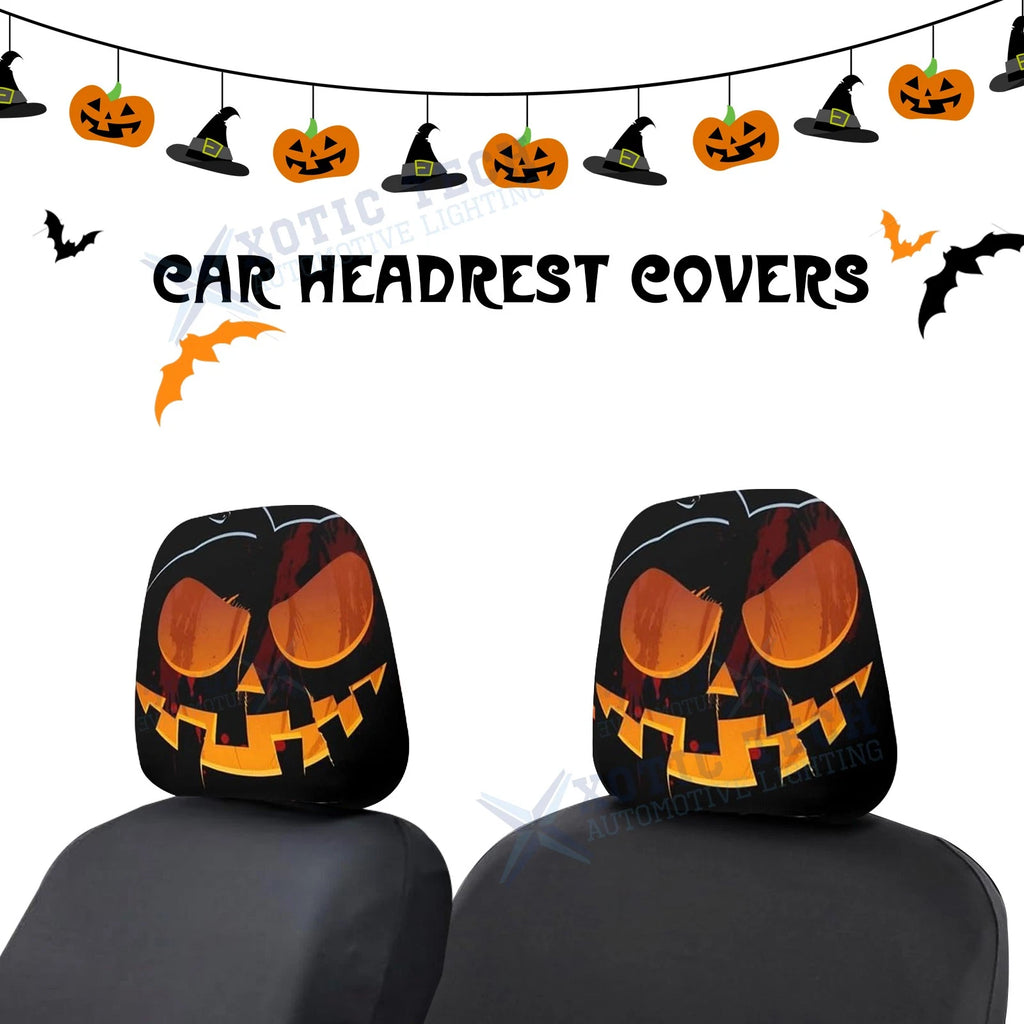 Universal Front Seat Halloween Scary Pumpkin Grin Mask Head Rest Covers for Auto