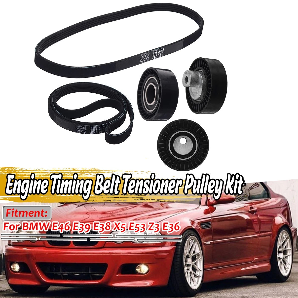 Set of 2 V-Ribbed Belts for BMW E46 E39 E38 X5 E53 Z3 E36