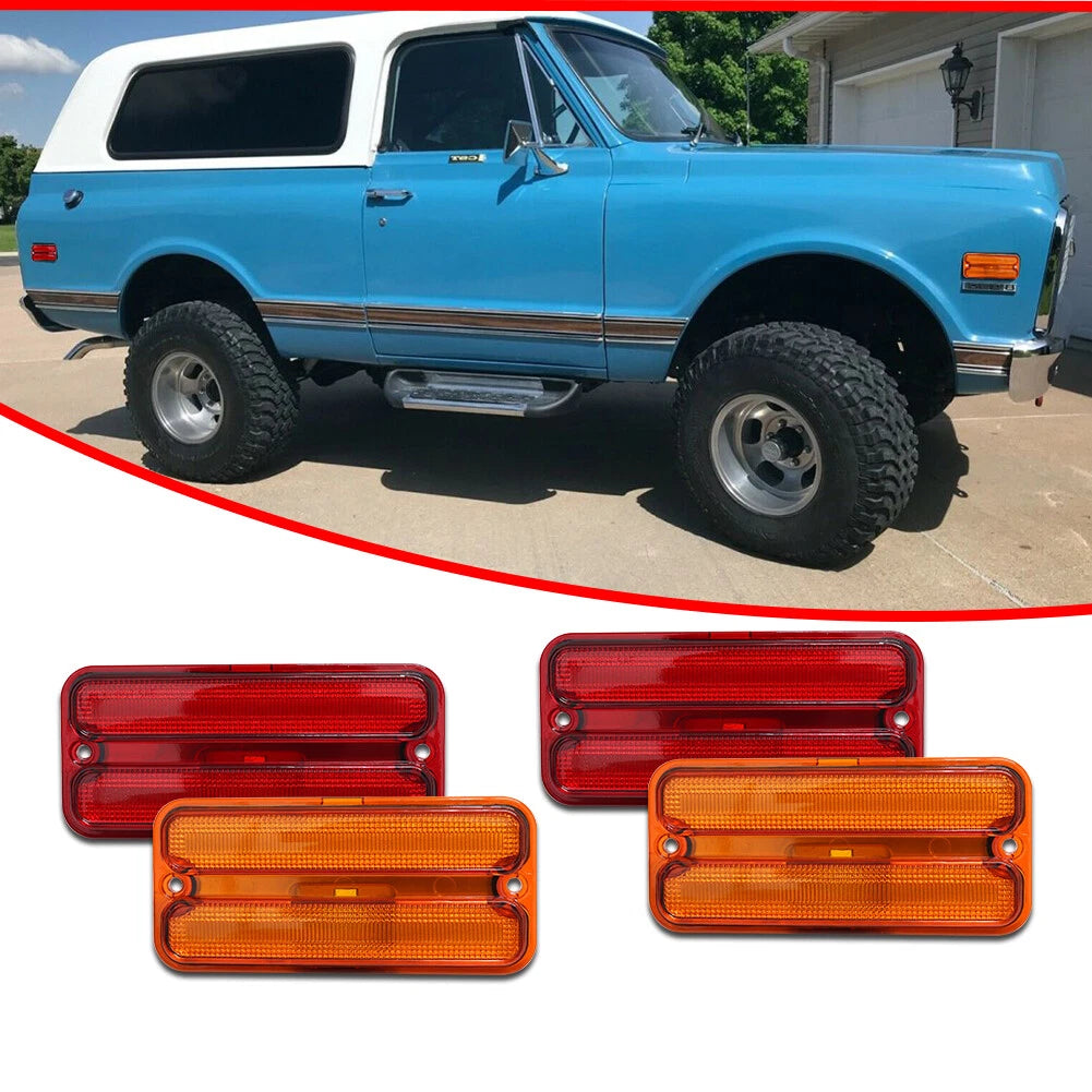 Set of 2 Amber & Red Marker Lights for Chevy GMC Truck (1968–1972)