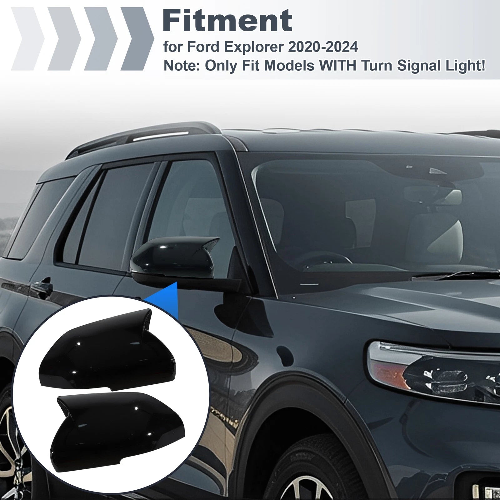 2PCS Ox Horn Rear View Mirror Cover for Ford Explorer (2020–2024)