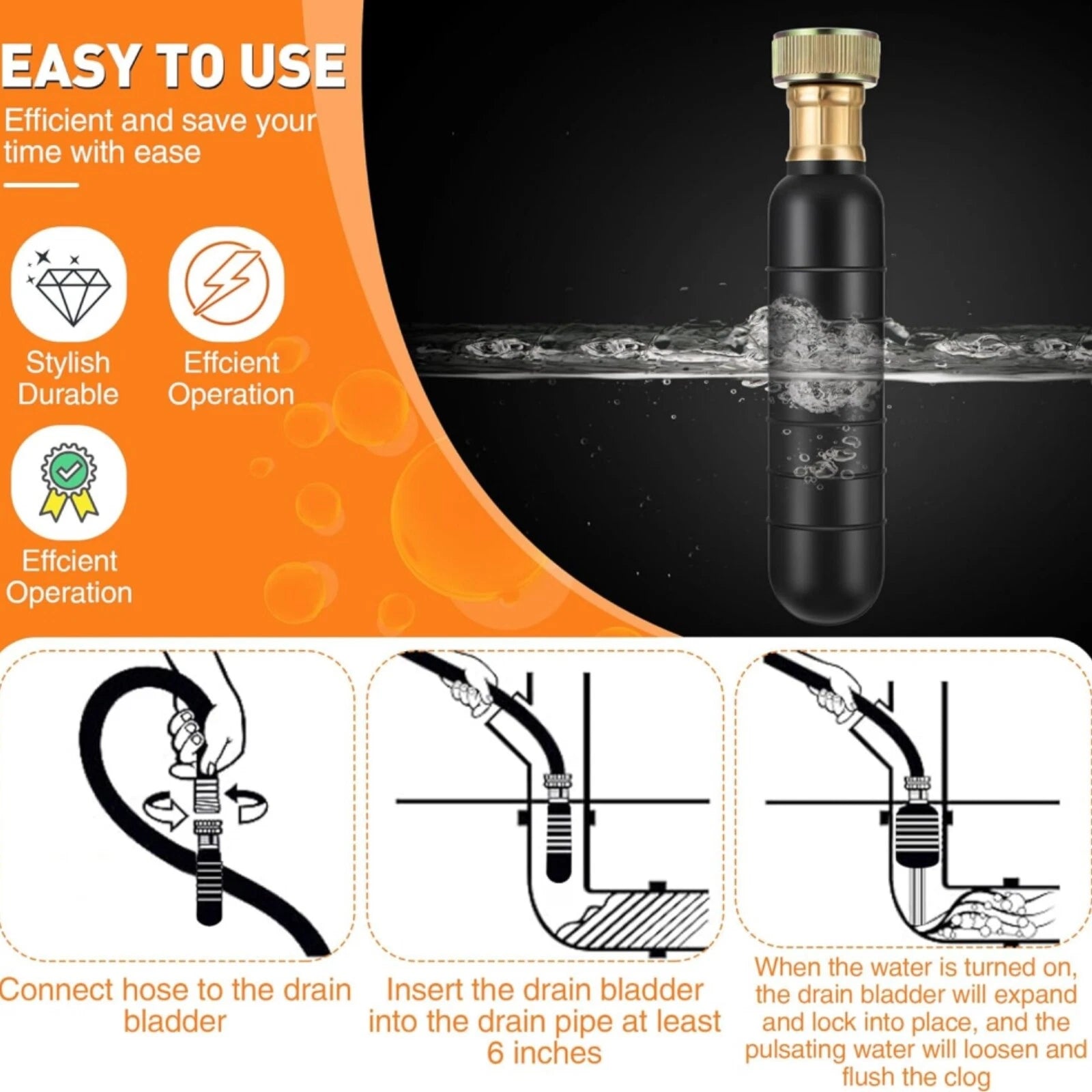 Drain Bladder Hose for Clogged Sewer Pipe Cleaning (1.5"-3")