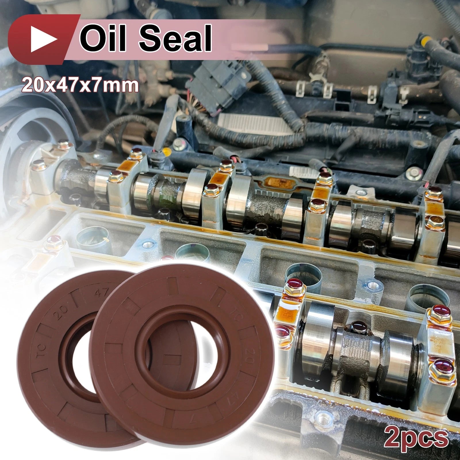 Set of 2 Oil Seal Rotary Shaft Seal FKM Rubber 20x47x7mm
