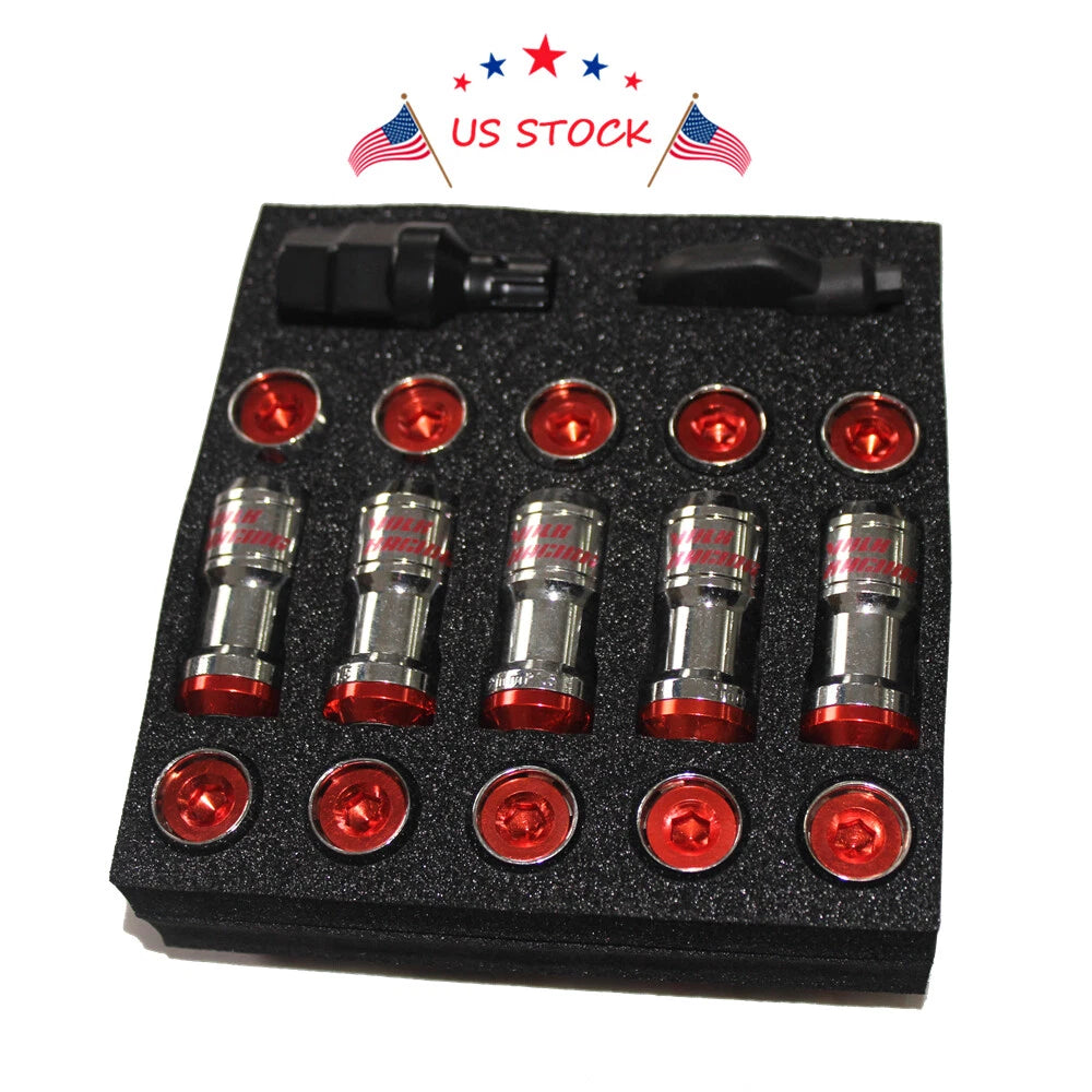Set of 4 Red Extended Dust Cap Steel Lug Nuts for Tuner Wheels (M12x1.5)