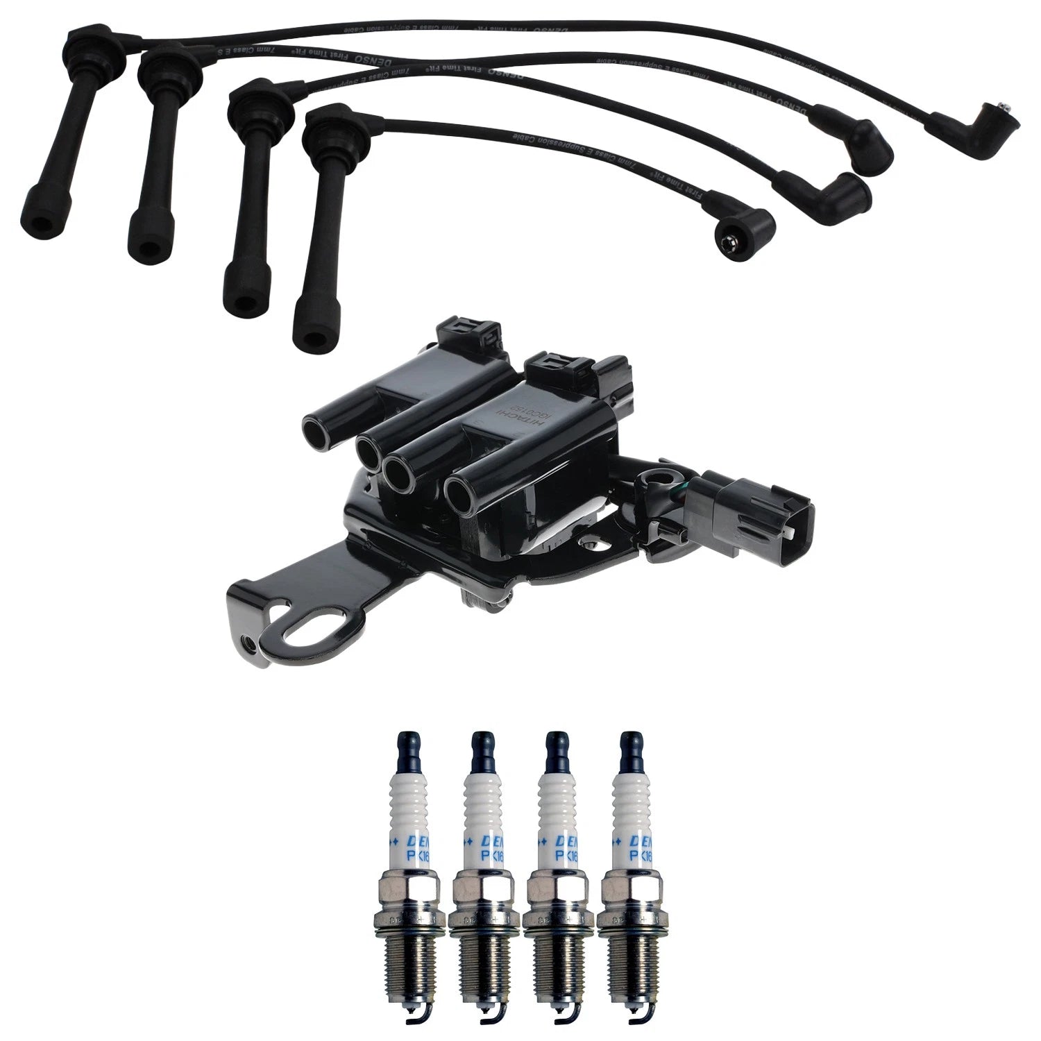 Set of 4 Hitachi Ignition Coils & Denso Iridium Spark Plugs for Tucson