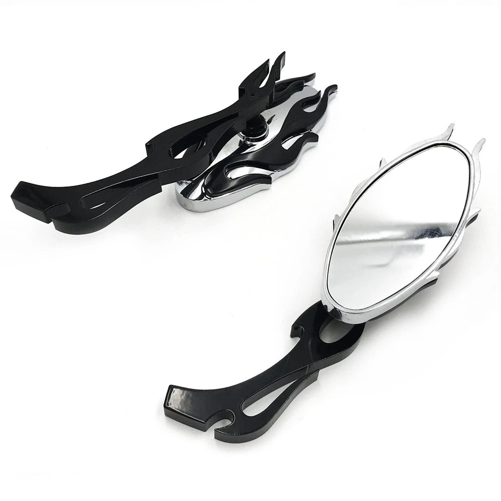Flame Style Rearview Mirror for Cruiser Chopper (Universal Fit) Black