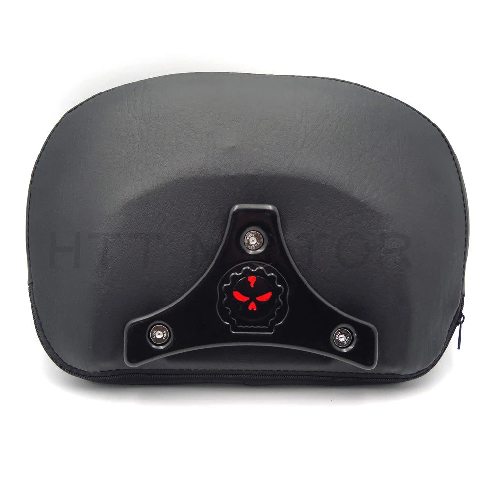Gloss Black Cushion Backrest w/ Skull Plate for Harley Touring (1997–2017)