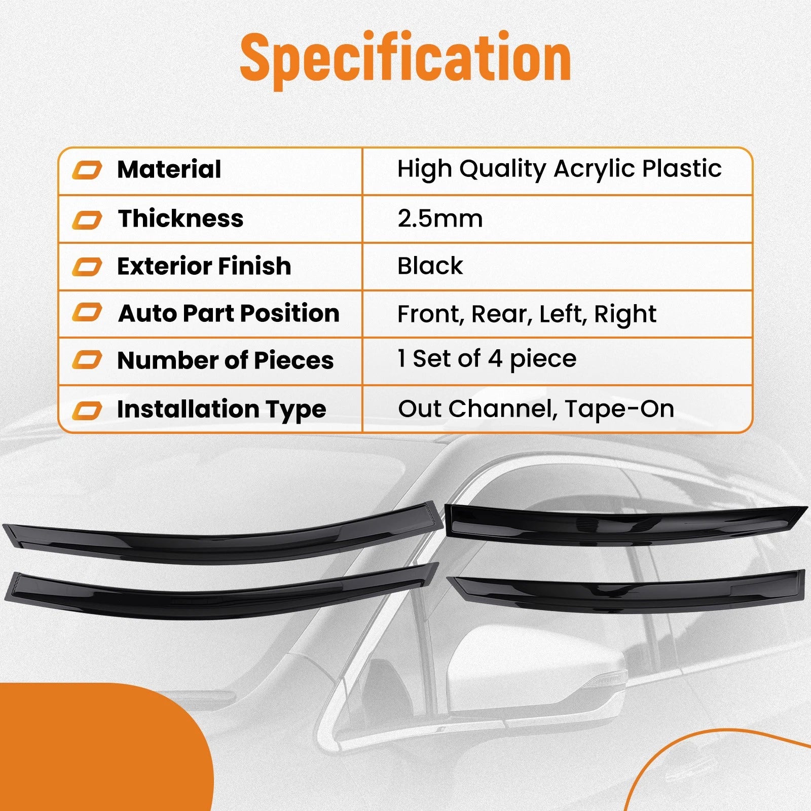 Rain Guard Window Visor Set for Hyundai Elantra (2011–2016)