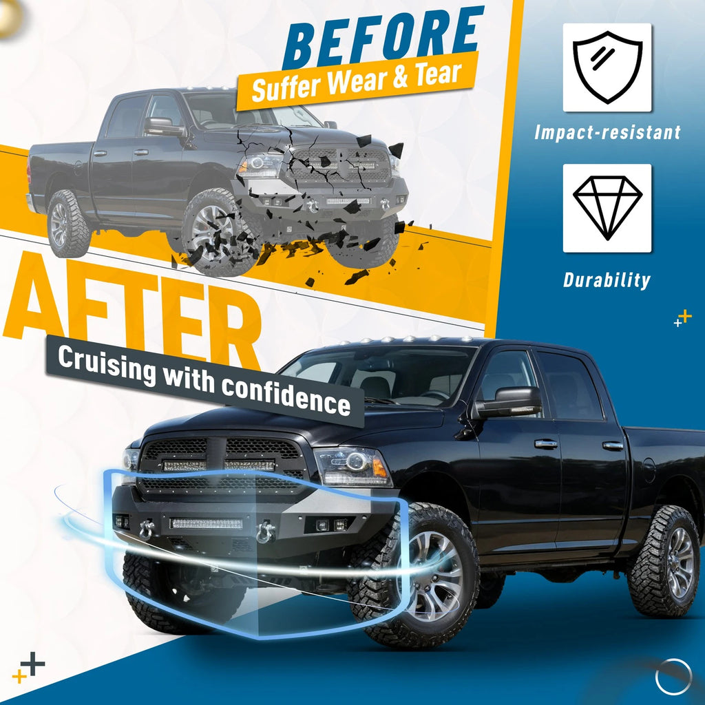 Heavy Duty Front Bumper with D-Ring Fog Light for Ram 1500 Classic (2013–2023)