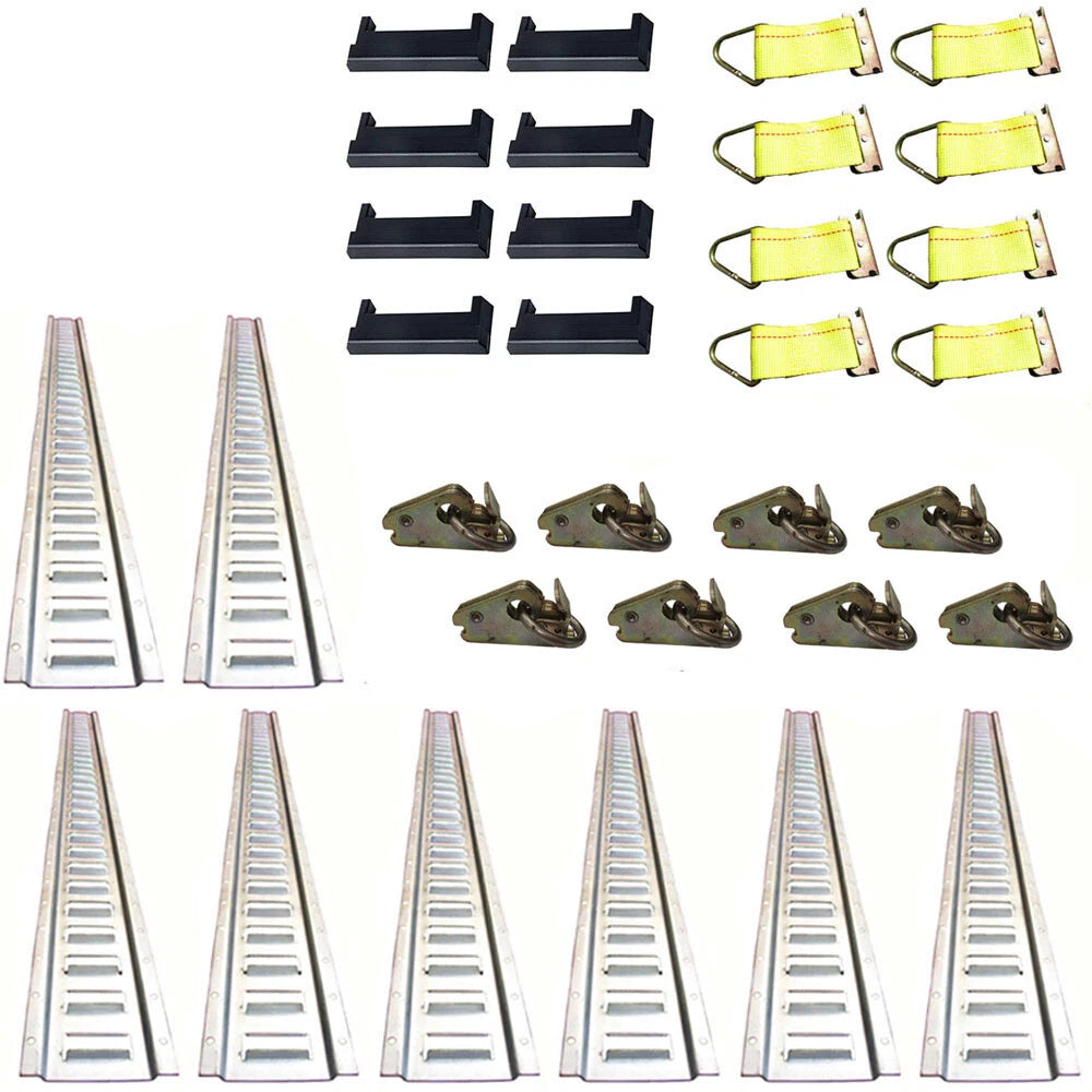 Set of 8 Galvanized 5' Horizontal Rails End Caps Straps Rings Tie-Down Kit