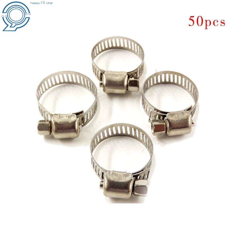 Set of 50 Stainless Steel Hose Clamps for Fuel Line (Adjustable)