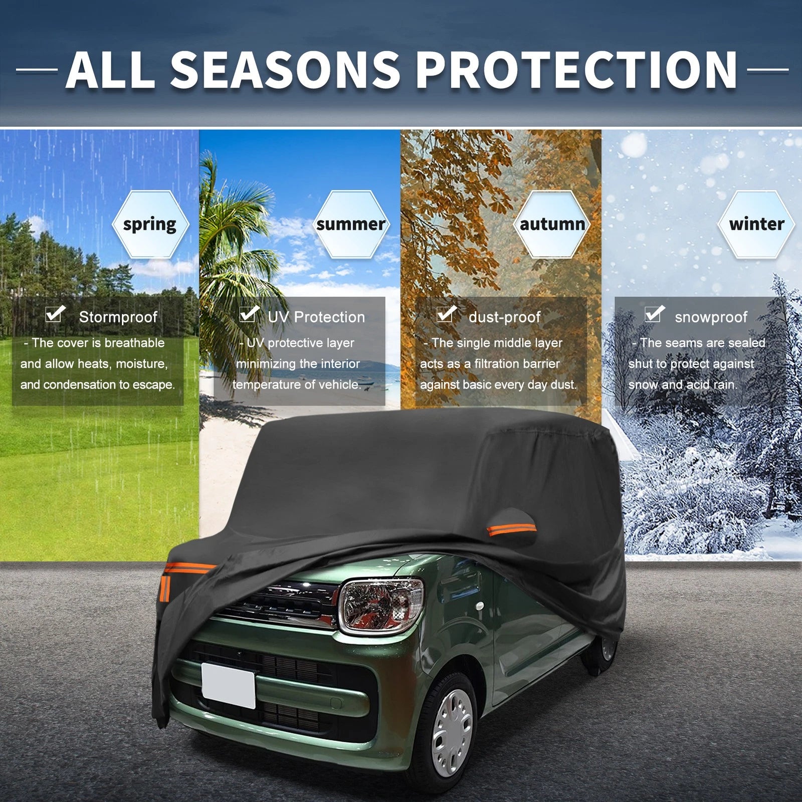 Waterproof Car Cover for Suzuki Spacia (2013–2023) - Aluminum Film, Zipper