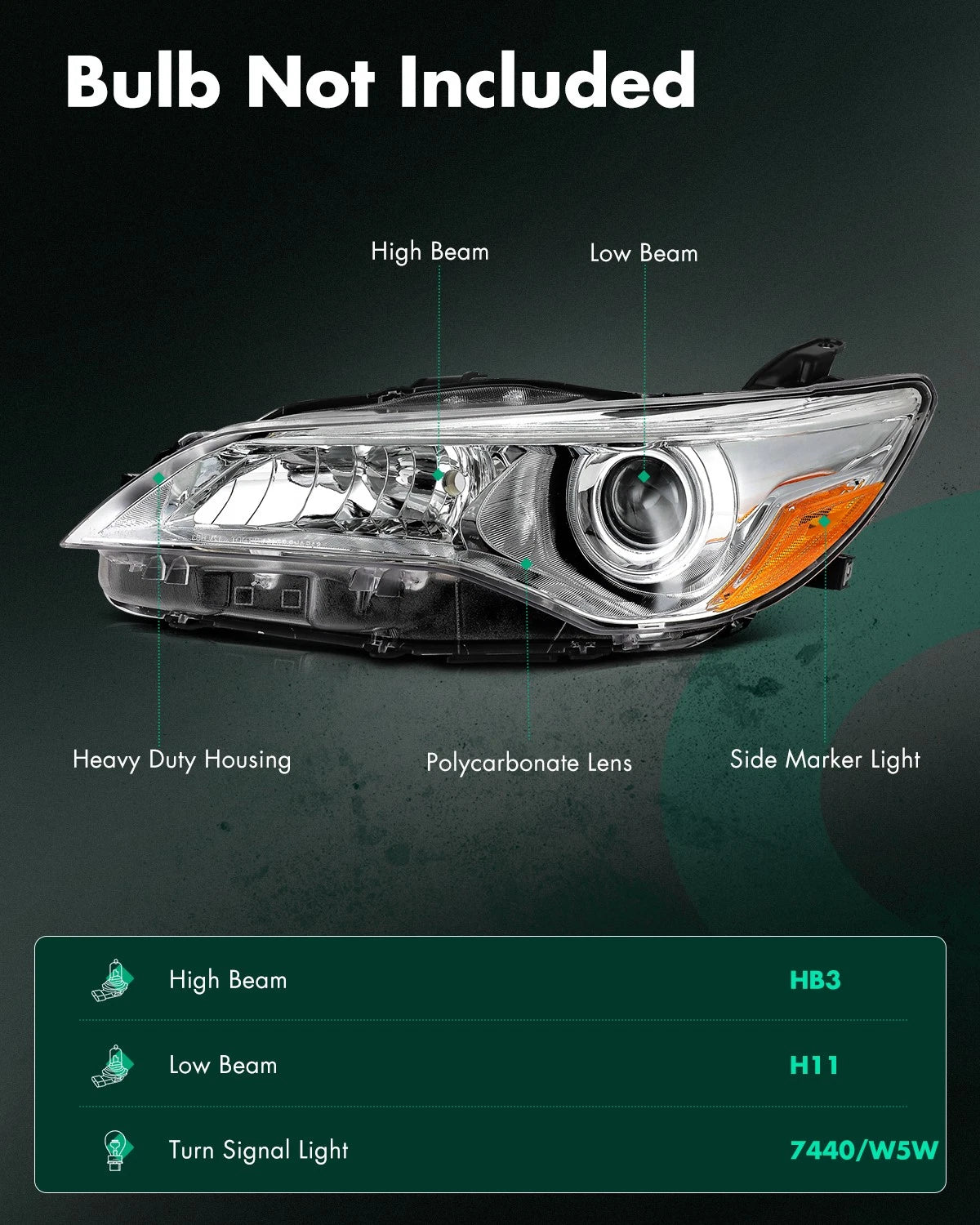 Set of 2 Chrome Amber Headlights Assembly for Toyota Camry (2015–2017)