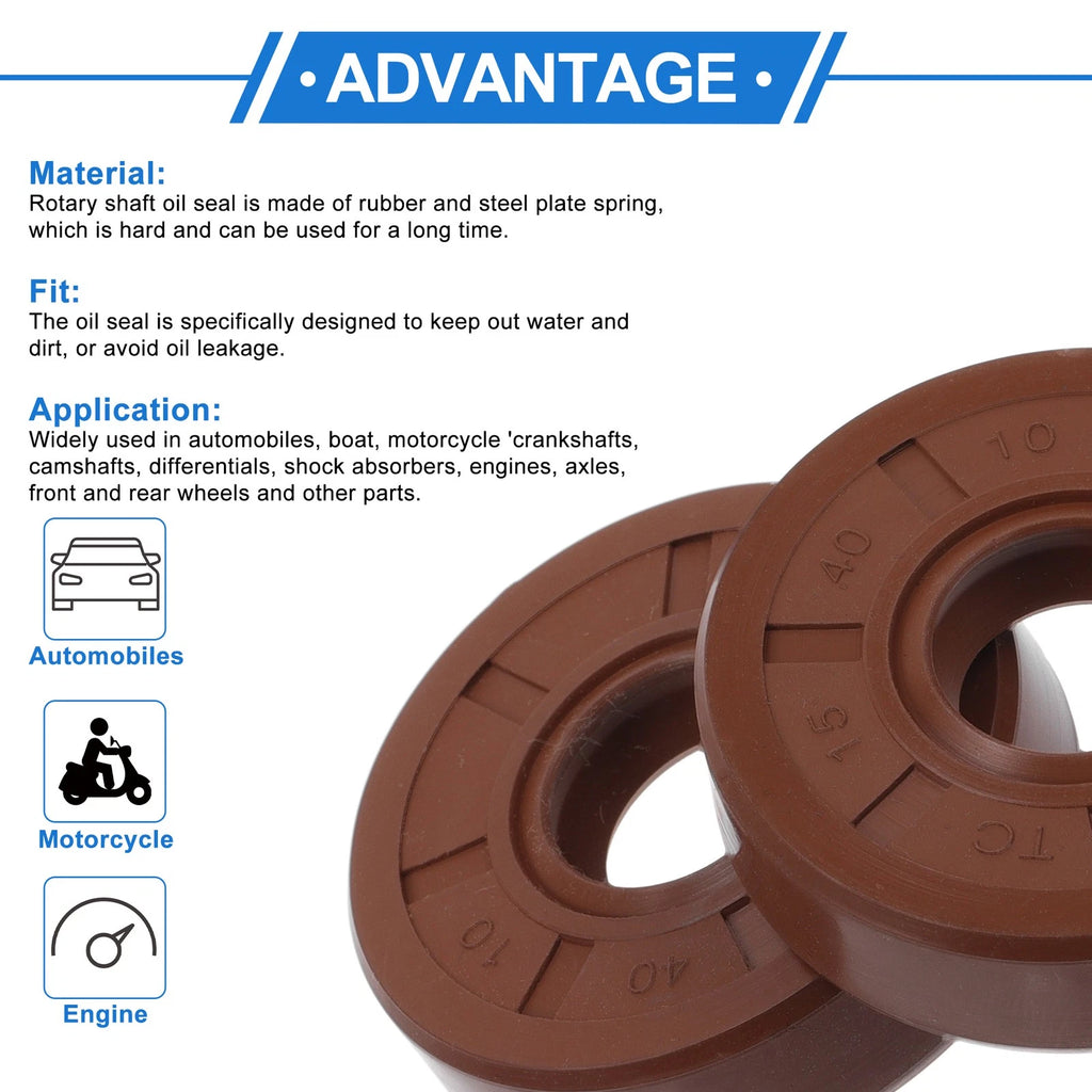 Set of 2 Oil Seal Rotary Shaft Seal FKM Rubber 15x40x10mm
