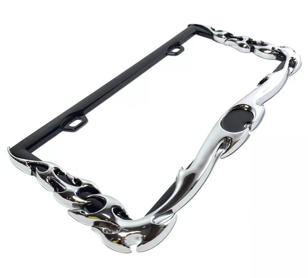 License Plate Frame Holder Chrome Black Metal Flame for Universal Car Truck SUV (Any)
