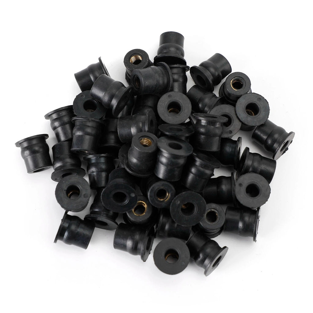 50 M6 Rubber Well Nuts for Windscreen & Fairing (Fits 13mm Hole)