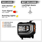 Pair Headlights for GMC Sierra 1500 (2016–2018) HID/Xenon with LED DRL Projector