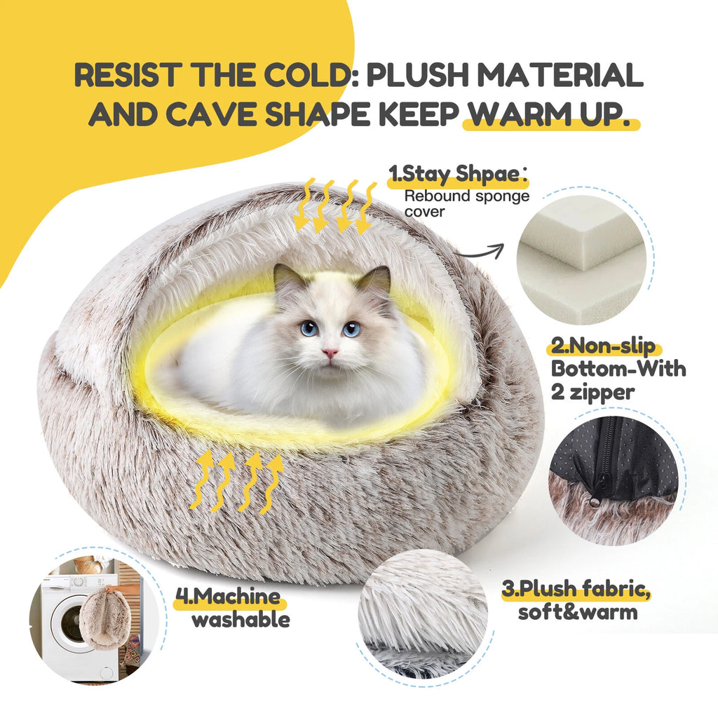Soft Plush Cat Bed Cave for Dogs Cats (50/60cm) Self Warming Winter