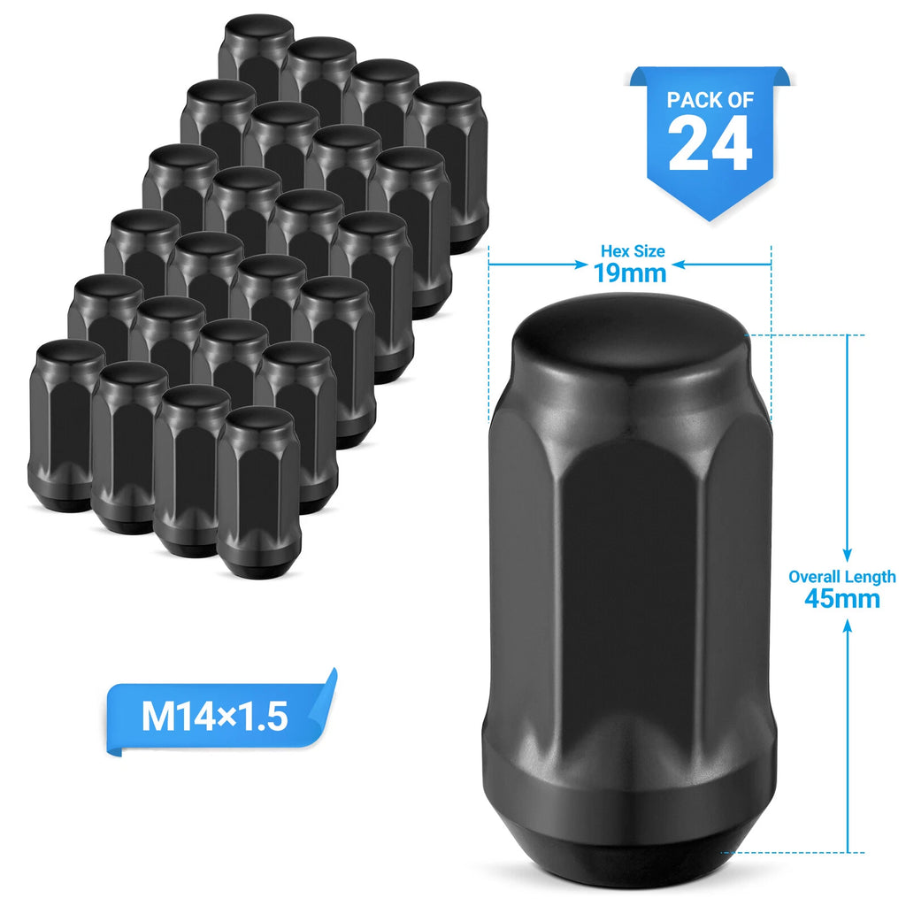 Set of 24 Black Bulge Acorn Lug Nuts for Universal Vehicles (YYYY–YYYY)