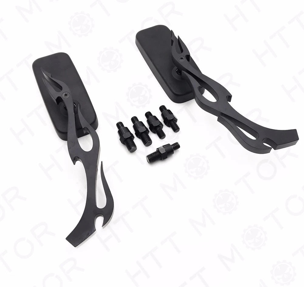 Set of 2 Black Side Rear View Mirrors with 8mm/10mm Adapters Universal