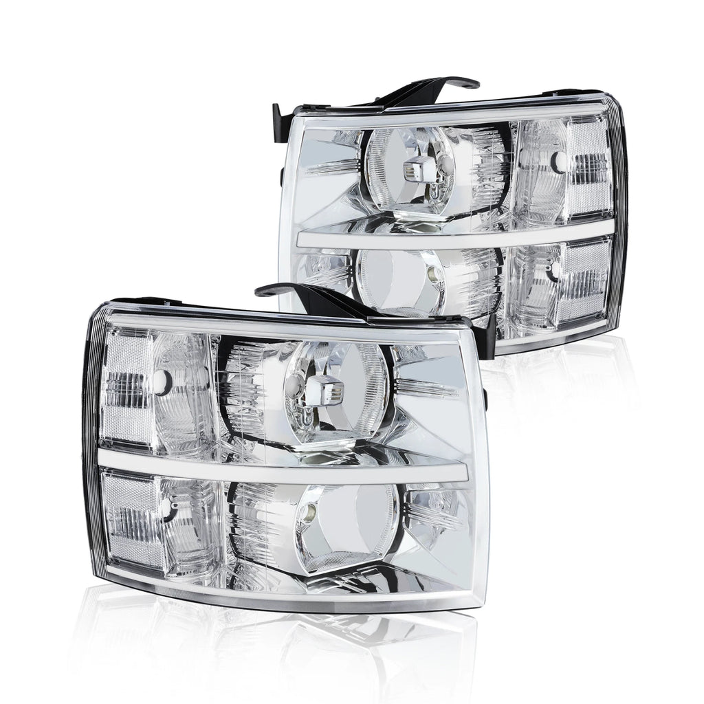 Headlight Assembly Pair Chrome for Chevy Silverado 2500HD 3500 (2007–2014)