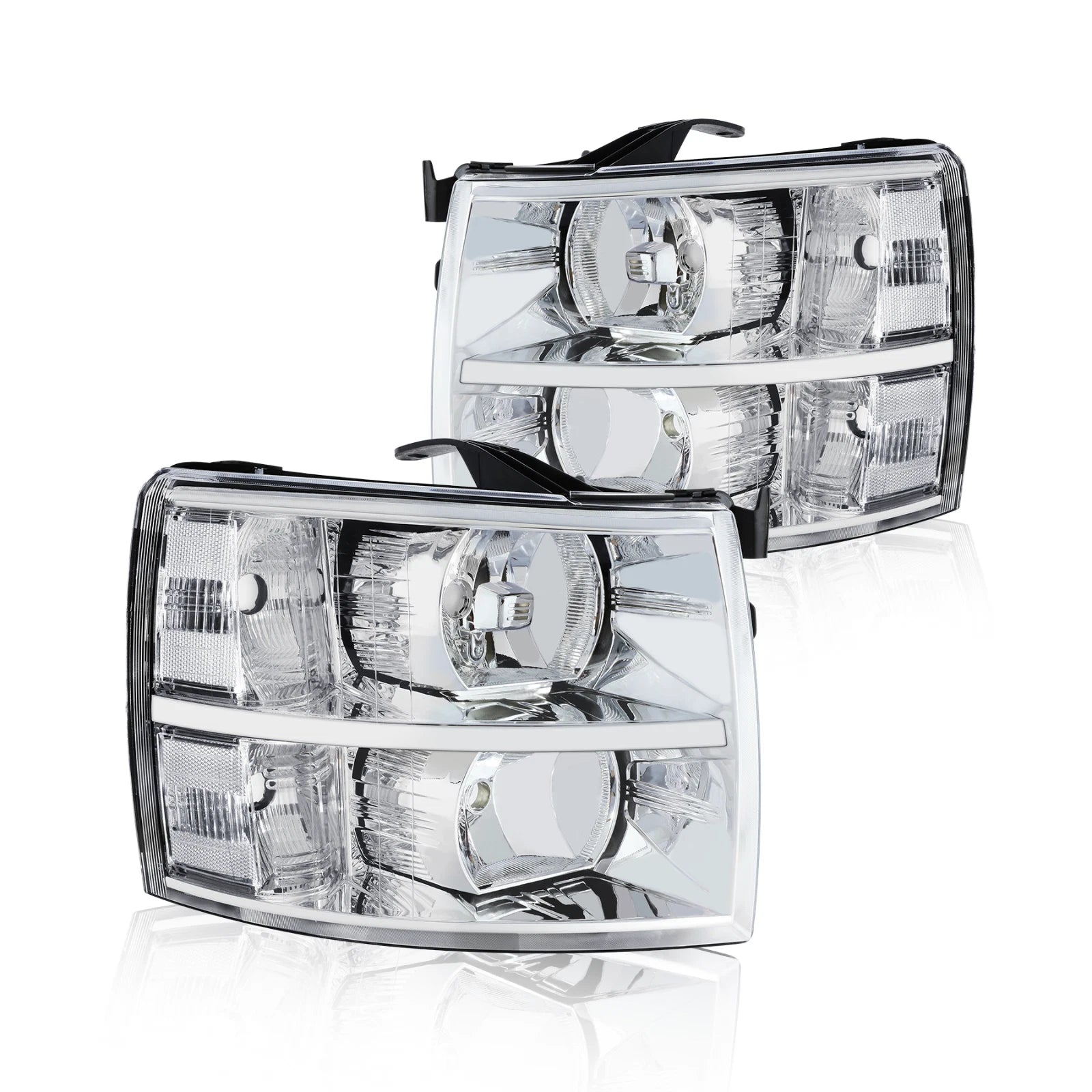 Headlight Assembly Pair Chrome for Chevy Silverado 2500HD 3500 (2007–2014)