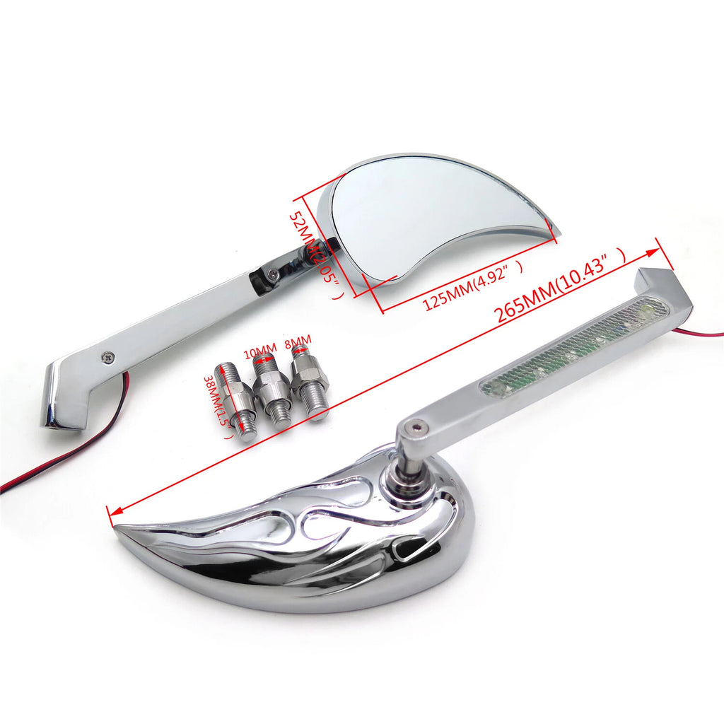 Raindrop Flame Fire LED Turn Signal Integrate Mirror for Honda Kawasaki Suzuki (C)