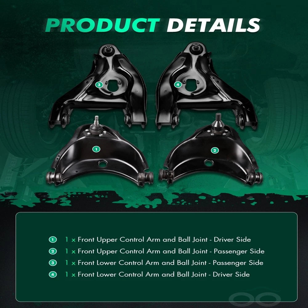 Set of 4 Front Upper Lower Control Arms for Chevy Express 1500 2500 (2003–2023)